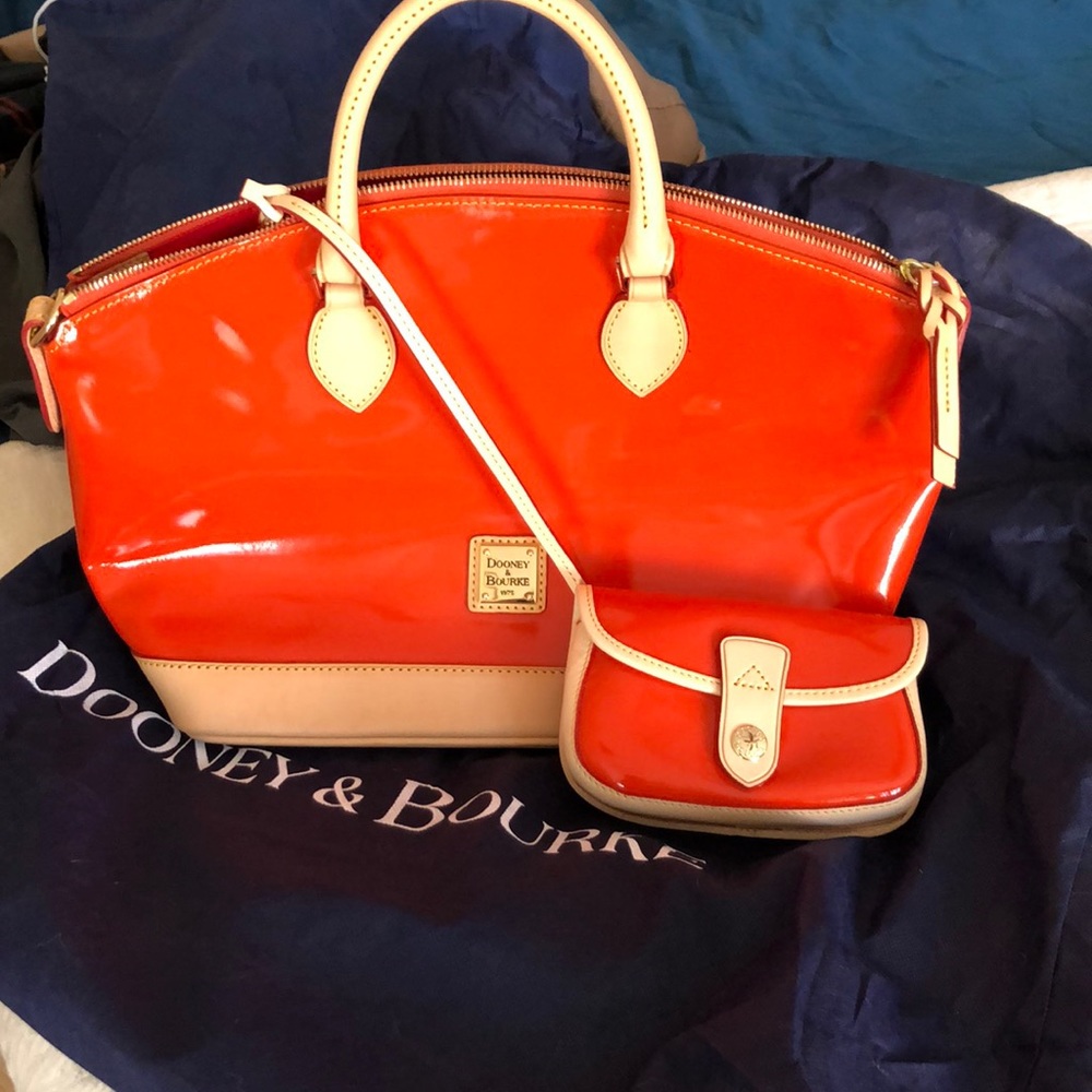 Dooney and Bourke patent orange satchel NWT